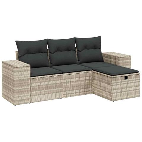Set Divano da Giardino 4pz con Cuscini Grigio Chiaro Polyrattan - Foto 1