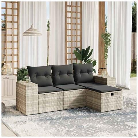 Set Divano da Giardino 4pz con Cuscini Grigio Chiaro Polyrattan - Foto 2
