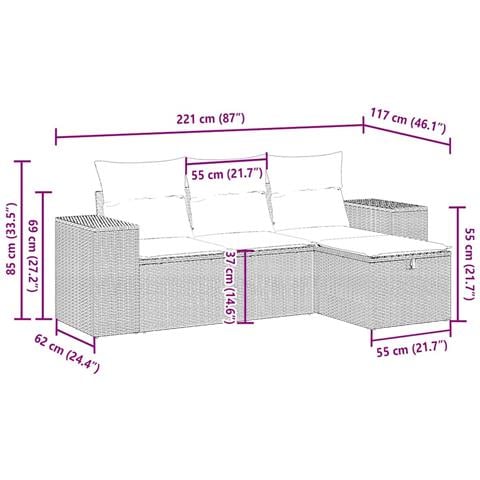 Set Divano da Giardino 4pz con Cuscini Grigio Chiaro Polyrattan - Foto 4