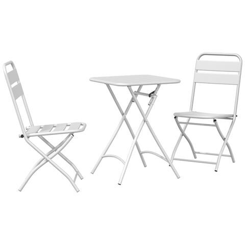 Set Bistro Pieghevole 3 Pezzi  Bianco Acciaio - Foto 1