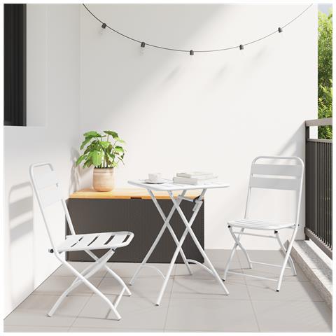 Set Bistro Pieghevole 3 Pezzi  Bianco Acciaio - Foto 2