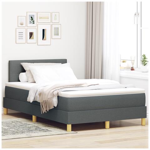 Letto con rete a doghe e materasso grigio scuro 120x190 cm tessuto - Foto 2