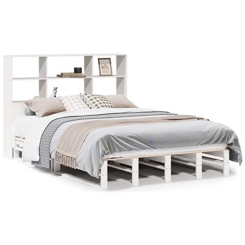 Letto Libreria senza Materasso Bianco 140x200 cm Legno Massello - Foto 1