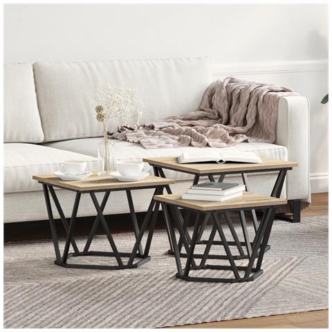 Set di 3 tavolini  in legno ingegnerizzato rovere Sonoma - Foto 2