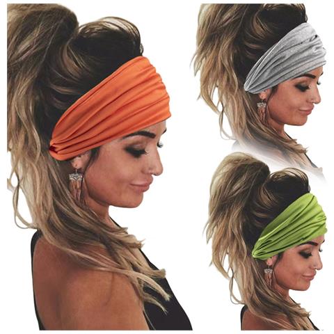 Set Di 3 Fasce Elastiche Sportive Tinta Unita - Fasce Yoga Larghe Assorbenti Per Donna Orange+grey+green - Foto 1