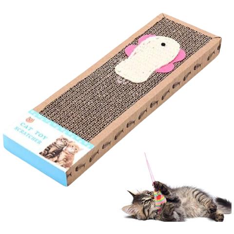 Tiragraffi Per Gatti In Cartone Ondulato Giocattolo Pesce Cuccia 37x12x5 Cm Lettino Orizzontale - Foto 1