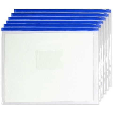 Buste Portadocumenti A4 Trasparenti Con Cerniera In Pvc - Confezione Da 6 Per L'organizzazione Documenti Blue - Foto 4