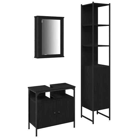 Set di mobili per il bagno 3 pcs Rovere nero 33 x 33 x 185.5 cm - Foto 1