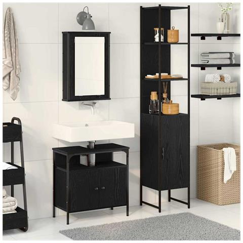 Set di mobili per il bagno 3 pcs Rovere nero 33 x 33 x 185.5 cm - Foto 2