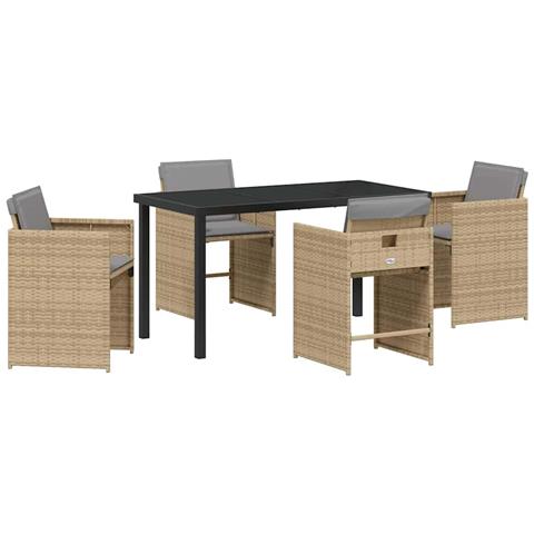 Set da Pranzo per Giardino con cuscino 5 pcs Beige Poly Rattan - Foto 1