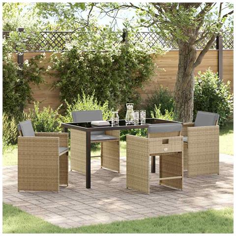 Set da Pranzo per Giardino con cuscino 5 pcs Beige Poly Rattan - Foto 2