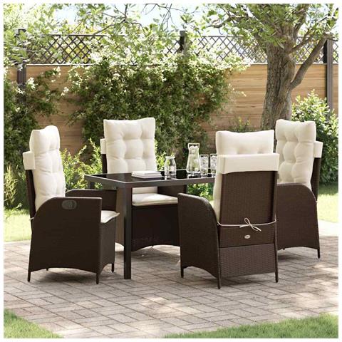 Set da Pranzo per Giardino 5 pcs Marrone polyrattan - Foto 2