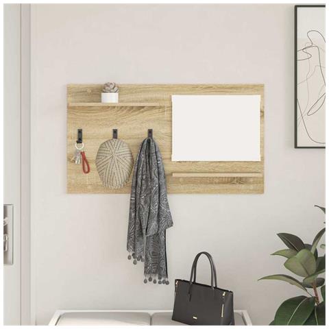 Appendiabiti a muro con specchio rovere sonoma 90 x 10 x 50 cm - Foto 2