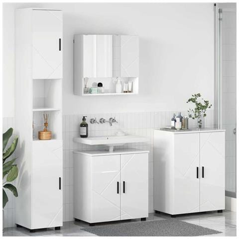 Set di mobili per il bagno 4 pcs Bianco lucido 61 x 35 x 64 cm - Foto 2