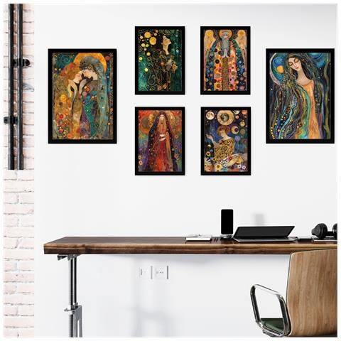 Set Di 6 Stampe Carte Dei Tarocchi Arcane Incorniciate Con Illustrazioni Di Design Per Le Pareti Del Tuo Negozio Di Pittura Per La Stanza Di Casa A3 & A4 Cornice Nera - Foto 1