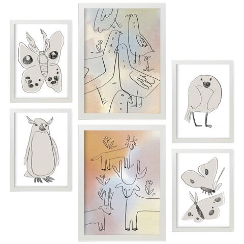 Set Di 6 Stampe Wings Of Love 2 In Animali Astratti Dipinti Decorativi Estetici Per Il Tuo Soggiorno, Camera Da Letto, Casa A3 & A4 Cornice Bianca - Foto 1