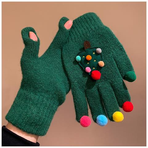 Guanti Invernali Con Albero Di Natale, Carini E Creativi A Cinque Dita Green - Foto 2