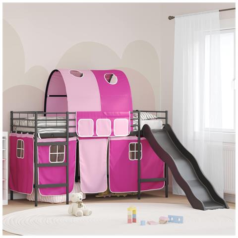 Struttura del letto loft per bambini Nero e rosa 74,5 x 190 cm - Foto 2