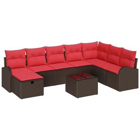 Set di divani con cuscino 9 pcs Marrone e Rosso polyrattan - Foto 1