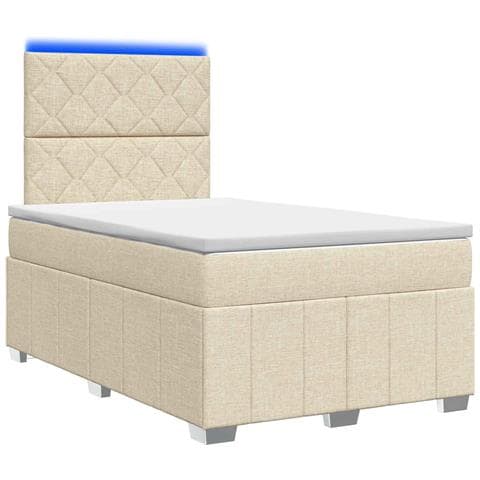 Letto Box Spring LED con Materasso Crema 120 x 190 cm Tessuto - Foto 1