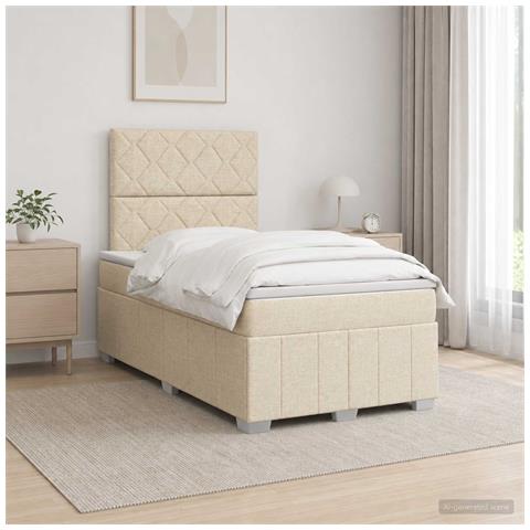 Letto Box Spring LED con Materasso Crema 120 x 190 cm Tessuto - Foto 2