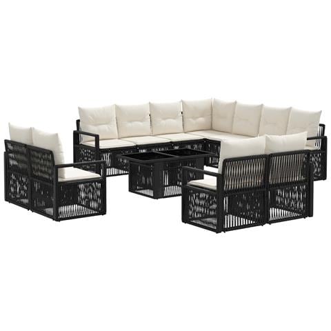 Set Divano da Giardino 12 pz Nero e Bianco Crema polyrattan - Foto 1
