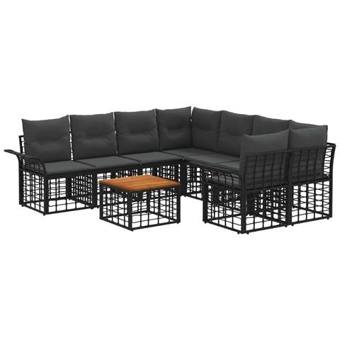 Set di divani da esterno 9 pz Nero e Grigio scuro polyrattan - Foto 1