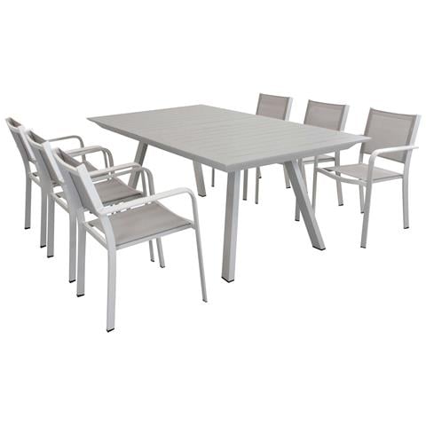 Set Tavolo Giardino Allungabile Rettangolare 200/300 X 110 Con 6 Poltrone In Alluminio Tortora Per Esterno - Foto 1