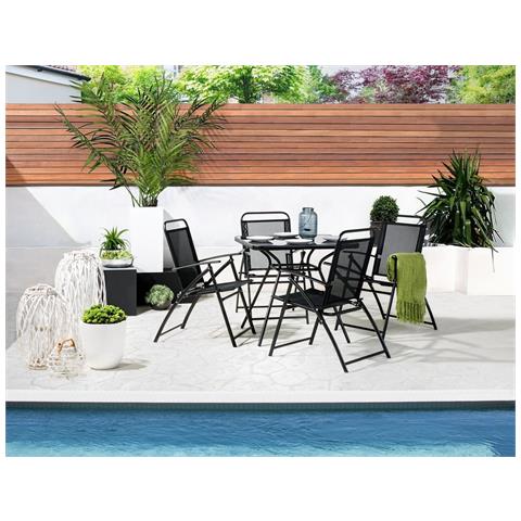 Set Da Pranzo Da Giardino In Acciaio Nero - Tavolo Con 4 Sedie - Livo - Foto 2