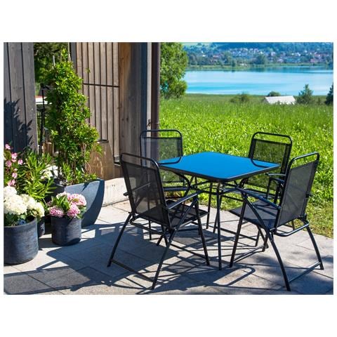 Set Da Pranzo Da Giardino In Acciaio Nero - Tavolo Con 4 Sedie - Livo - Foto 32