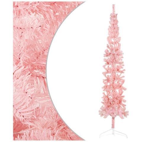 Albero Natale Artificiale Sottile A Metà E Supporto Rosa 240 Cm - Foto 1
