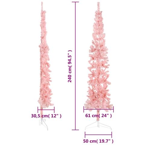 Albero Natale Artificiale Sottile A Metà E Supporto Rosa 240 Cm - Foto 9