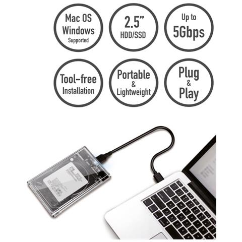 Box Hdd /ssd Esterno Per Disco Rigido 2.5'' Usb 3.0 Trasparente Con Led - Foto 3