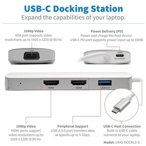 U442-dock12-s Hub Di Interfaccia Usb 3.2 Gen 2 (3.1 Gen 2) Type-c 5000 Mbit /s Argento - Foto 3