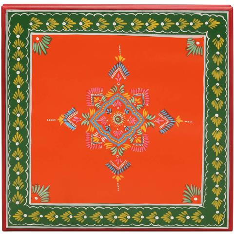 Tavolino Salotto Arancione Dipinto A Mano Legno Massello Mango - Foto 6