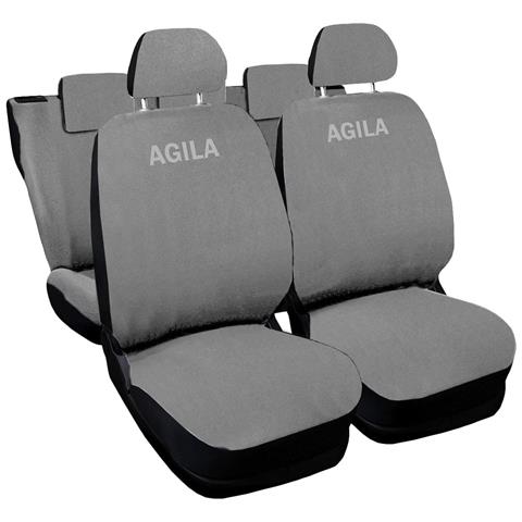 Coprisedili Auto Compatibili Per Agila, Made In Italy, Set Di Copri Sedili Anteriori E Posteriori Con Copri Poggiatesta Incluso, Tessuto Poliestere, Colore - Grigio Chiaro - Foto 1