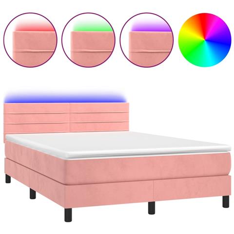 Letto A Molle Con Materasso E Led Rosa 140x190 Cm In Velluto - Foto 1
