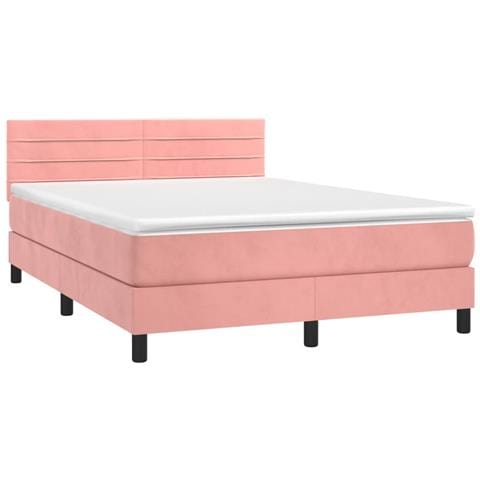 Letto A Molle Con Materasso E Led Rosa 140x190 Cm In Velluto - Foto 2