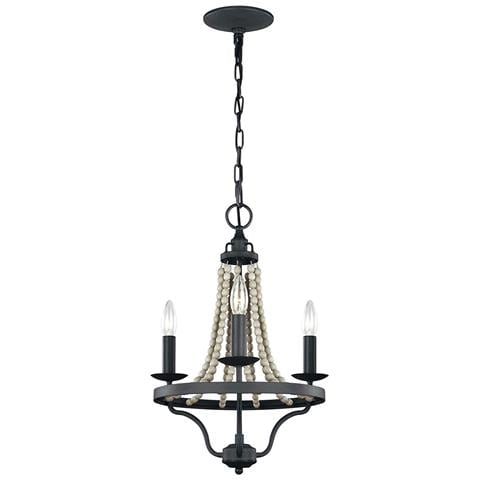 Lampadario Classico Nori Acciaio Zinco Scuro Anticato Legno Grigio 3 Luci E14 - Foto 1