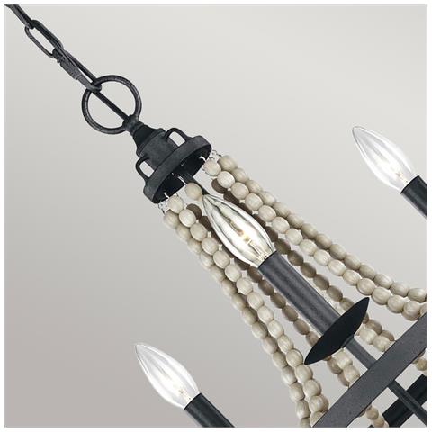 Lampadario Classico Nori Acciaio Zinco Scuro Anticato Legno Grigio 3 Luci E14 - Foto 2