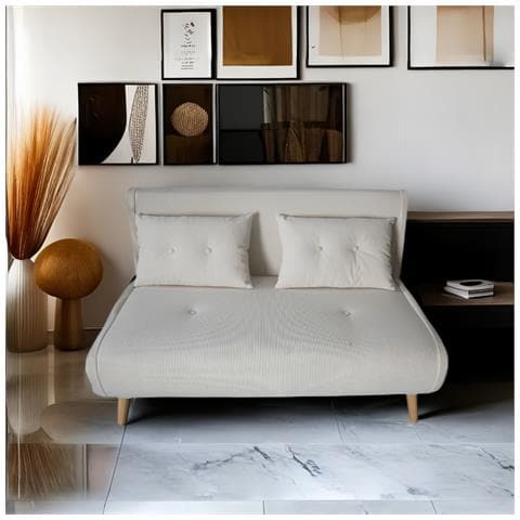 Ennis Divano Letto A 2 Posti In Velluto A Coste Beige - Foto 1