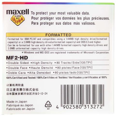 1 X Maxell Floppy Disk Drive 3,5"" 1.4mb Mf2-hd Ms-dos Windows Bianco (singolo) - Foto 3