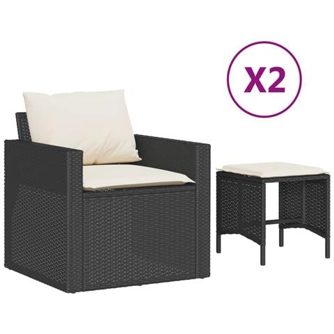 Set Divani Da Giardino 4 Pz Con Cuscini Nero In Polyrattan - Foto 1