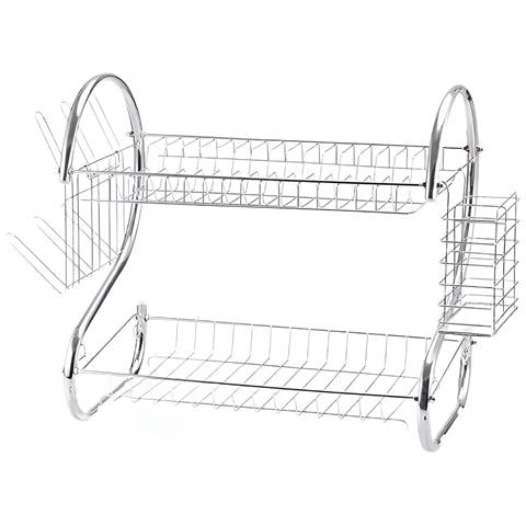 Scolapiatti In Metallo A 2 Livelli Arrotondati, Argento - Foto 1