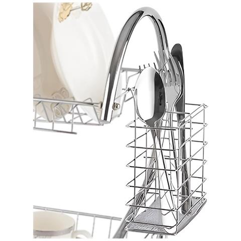 Scolapiatti In Metallo A 2 Livelli Arrotondati, Argento - Foto 5