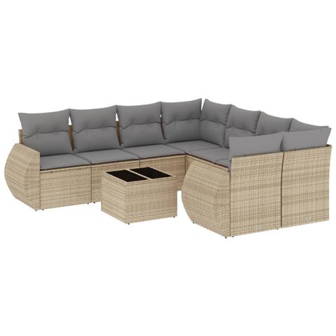 Set Divano Da Giardino 9 Pz Con Cuscini Beige In Polyrattan - Foto 2