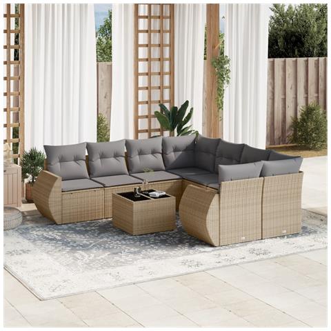 Set Divano Da Giardino 9 Pz Con Cuscini Beige In Polyrattan - Foto 1