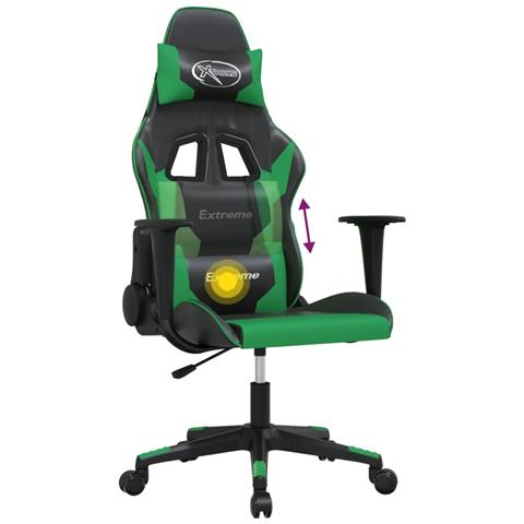 Sedia da Gaming Massaggiante Nero e Verde in Similpelle - Foto 2