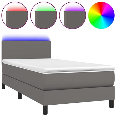 Giroletto Molle con Materasso e LED Grigio 90x200cm Similpelle - Foto 1