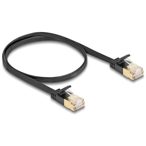 Cavo di rete RJ45 Cat. 6A maschio-maschio con chiusura robusta e cavo piatto grezzo Cat. 7 U /FTP da 0,5 m nero - Foto 1